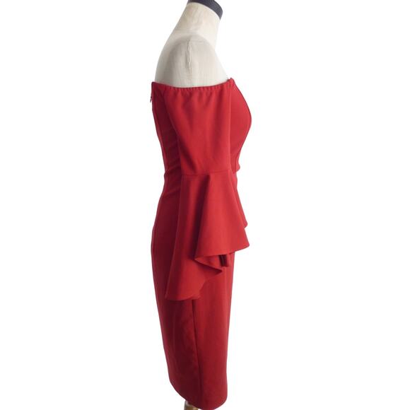 Calvin Klein Red Off Shoulder Cocktail Dress Size 2 Bell Sleeve - Picture 2 of 8